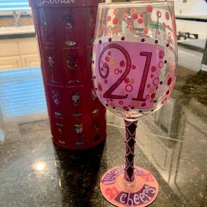 21ST BIRTHDAY HAND-PAINTED WINE GLASS, 15 OZ.
